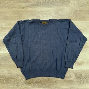 Men's Vintage Eddie Bauer Sweater Navy Blue Knit M Preppy Fisherman Greek City